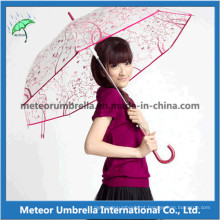 Impressão Promocionais Gift Straight Flor Plástica Transparente Clear PVC Umbrella